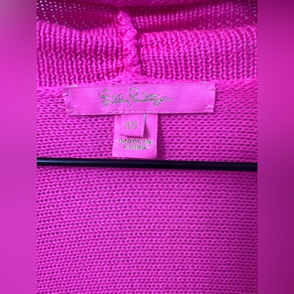 Lilly Pulitzer Tatum Sweater Women XS Pascha Hot Pink Fringe Hem Open Cardigan - Picture 4 of 5